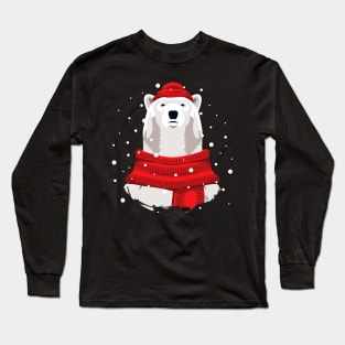 Polar bear in red hat and scarf Long Sleeve T-Shirt